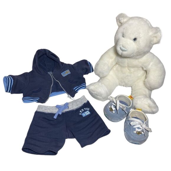 Build a Bear Blue Eyed White Teddy Bear Dancer Outfit Hoodie Sketchers 16" Tall - Picture 4 of 9